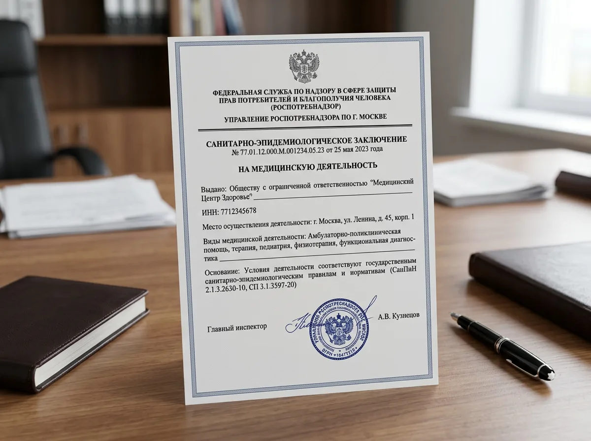 Санитарно-эпидемиологическое заключение Роспотребнадзора на медицинскую деятельность — официальный бланк с печатью